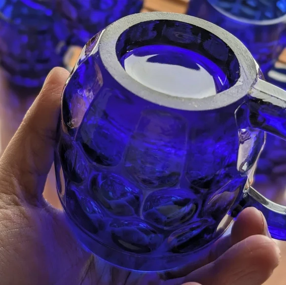 RARE Set of 8 Vintage Cobalt Blue Beer Mugs - 1930s New Martinsville Steins Gift - Picture 15 of 17